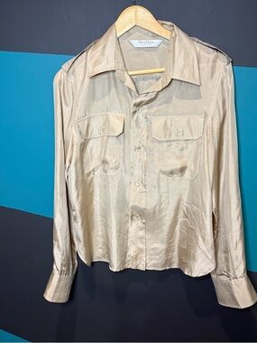 MaxMara Taupe Silk-Blend Collared Shirt